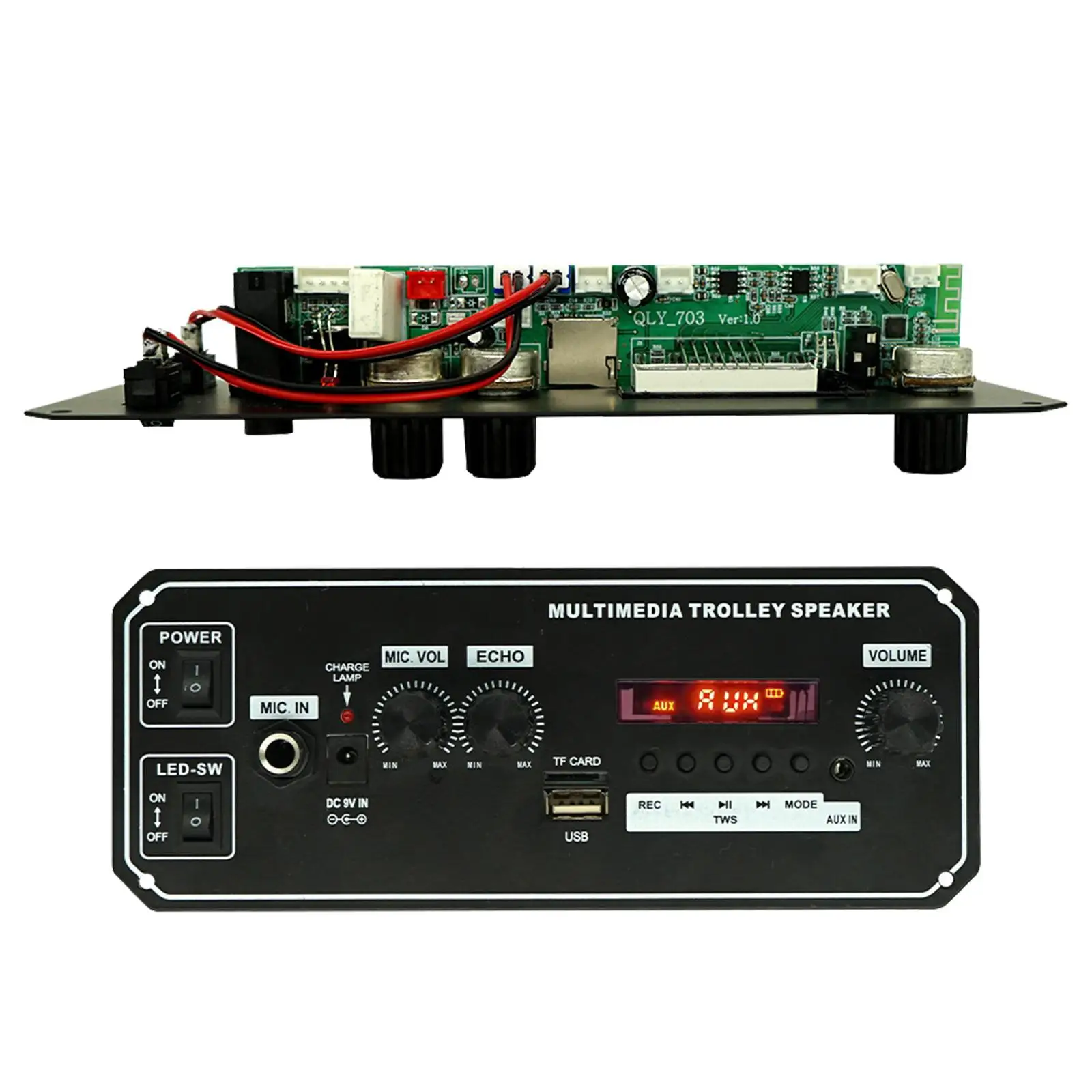 Bluetooth MP3 Decoding Board Microphone Volume Adjustment RGB Light Support TF/USB/AUX/Mic/FM 2x10W 7.4V Audio Amplifier Board