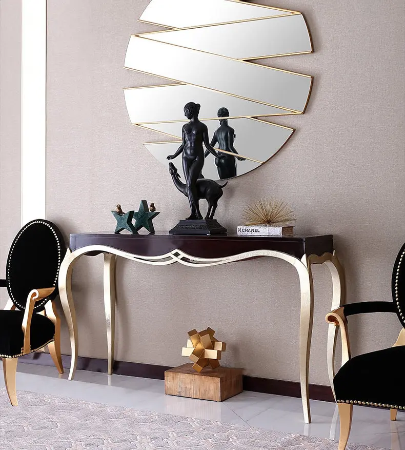 Retro entrance cabinet Modern simple neoclassical entrance hall decoration table American light luxury solid wood entrance table