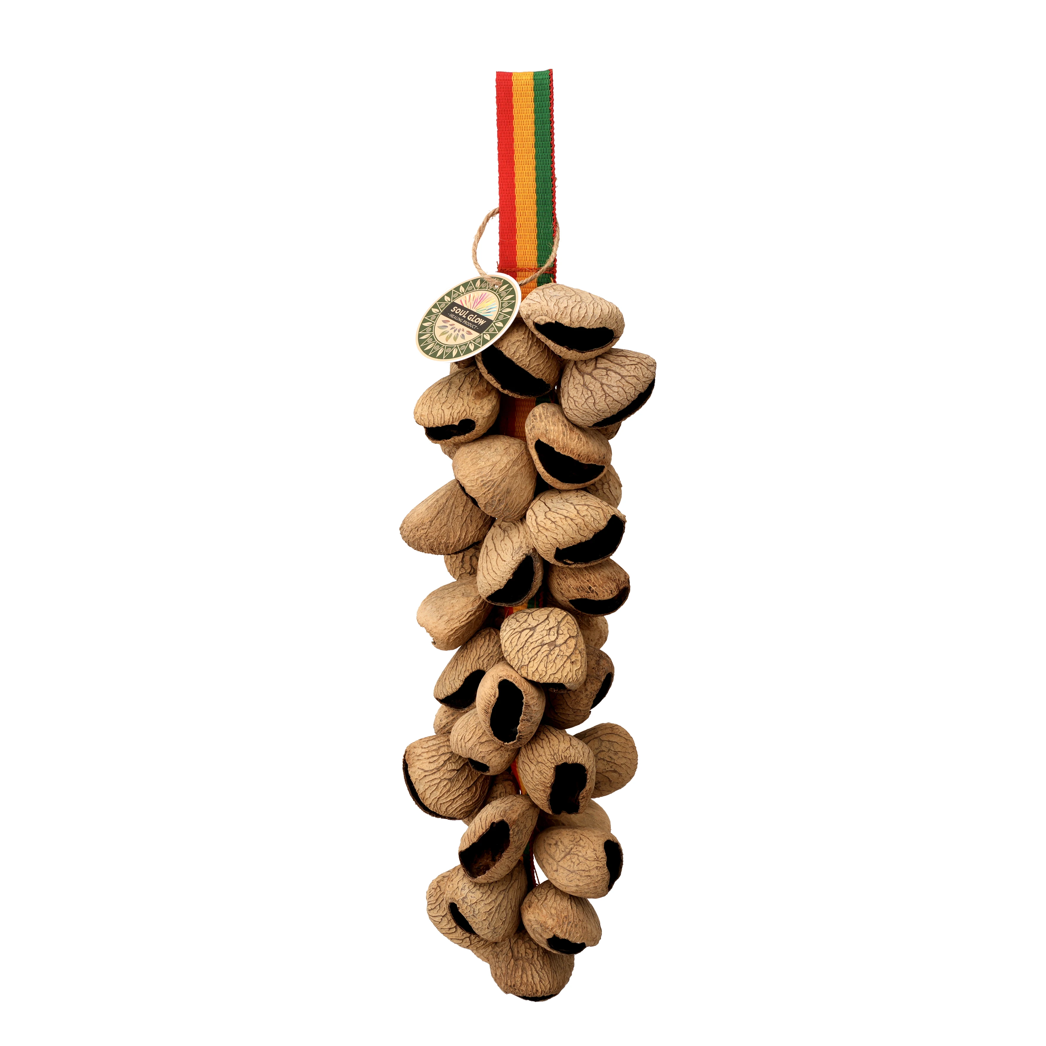 Hand Shaker, Pangi/ChaCha/Belirik Seed Shell Shaker/Nutshell Percussion ,Colored Ribbon,Authentic Traditional Rattle (Natural)
