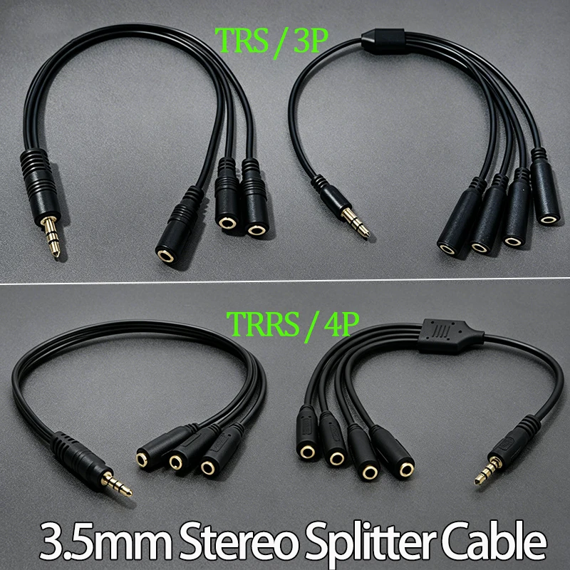 1Set 3.5mmTRS/TRRS Male To 3/4 Port 3.5 Female Jack Headphone Splitter Cable Stereo AUX Audio Adapter For PC TV MP3 Speaker