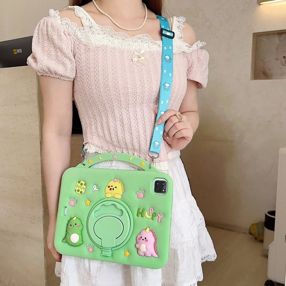 حافظة على شكل ديناصور لجهاز iPad A16 11th 2025 Air 11 10th 10.9 Air 4 5 Pro 11 2024 غطاء أطفال iPad 10.2 9 7 8th Mini 1 2 3 6 7