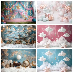 Newborn Baby 1st Birthday Party Backdrop Balloons Girl Boy Baby Shower Cake Smash Photography Background Decor Photo Studio Prop