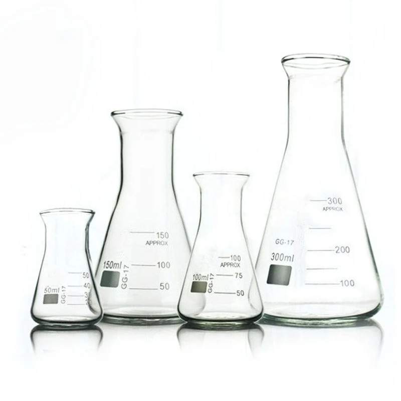 2PCS Wide‑Mouth Glass Erlenmeyer Flask 50‑500ml Multi‑Size Conical Bottle Lab Chemistry Glassware
