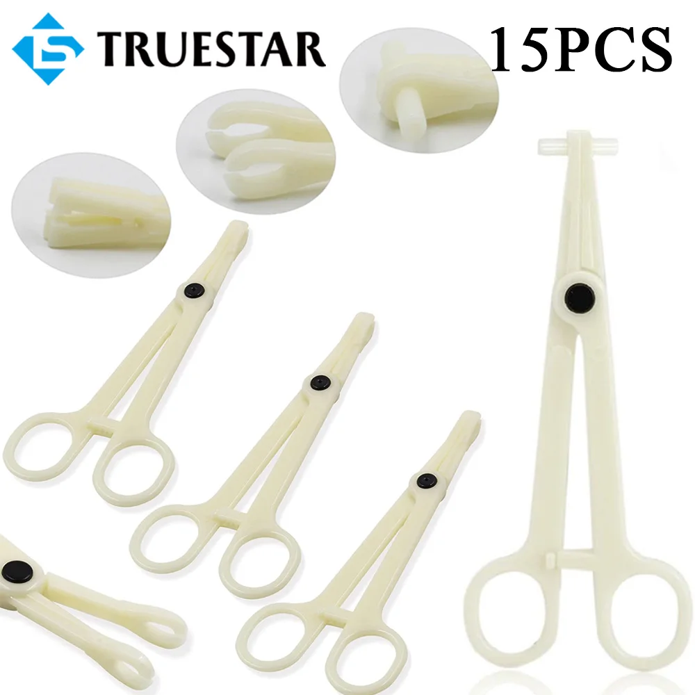 15PCS Disposable Sterile Piercing Forceps Clamp Plastic Septum Clamps Triangle Open Plier Nose Navel Tongue Body Piercing Tools