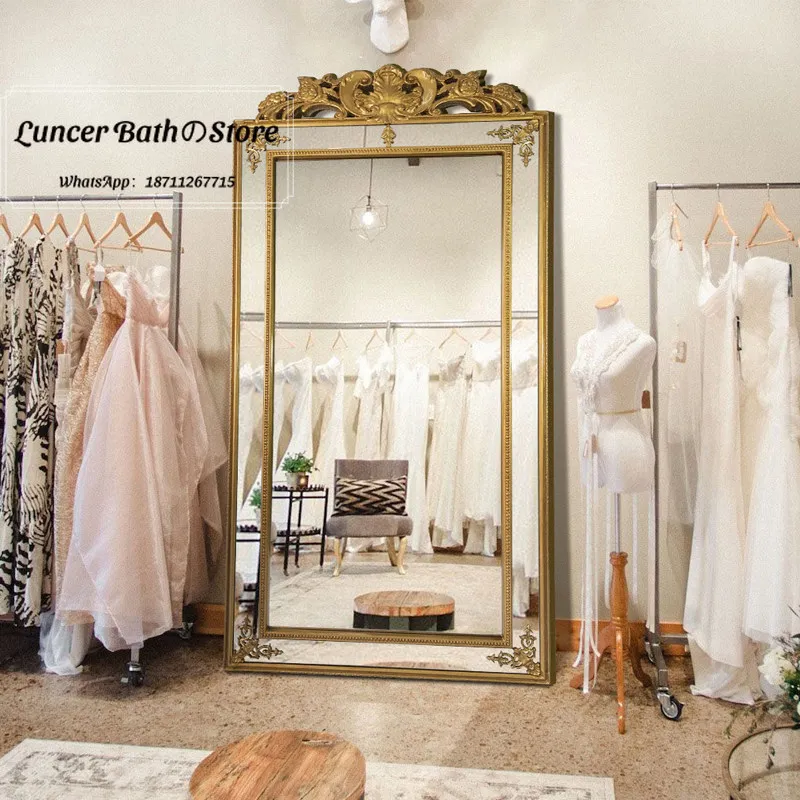 French retro full-length mirror home art engraved clothing store fitting mirror wall-mounted mirror