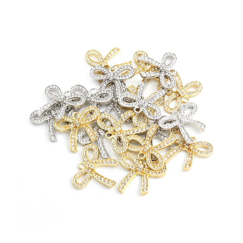 10pcs Trendy Rhinestones Crystals Bowknot Charms 19*22mm Bowtie Alloy Pendants for DIY Necklace Earrings Jewelry Handmade Crafts