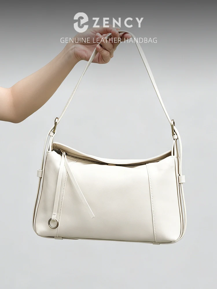 Women's Bag Natural Leather Zency 2026 Luxury Brand Simple Fashion Beige Brown Genuine Leather Handbag Shoulder Large Capacity