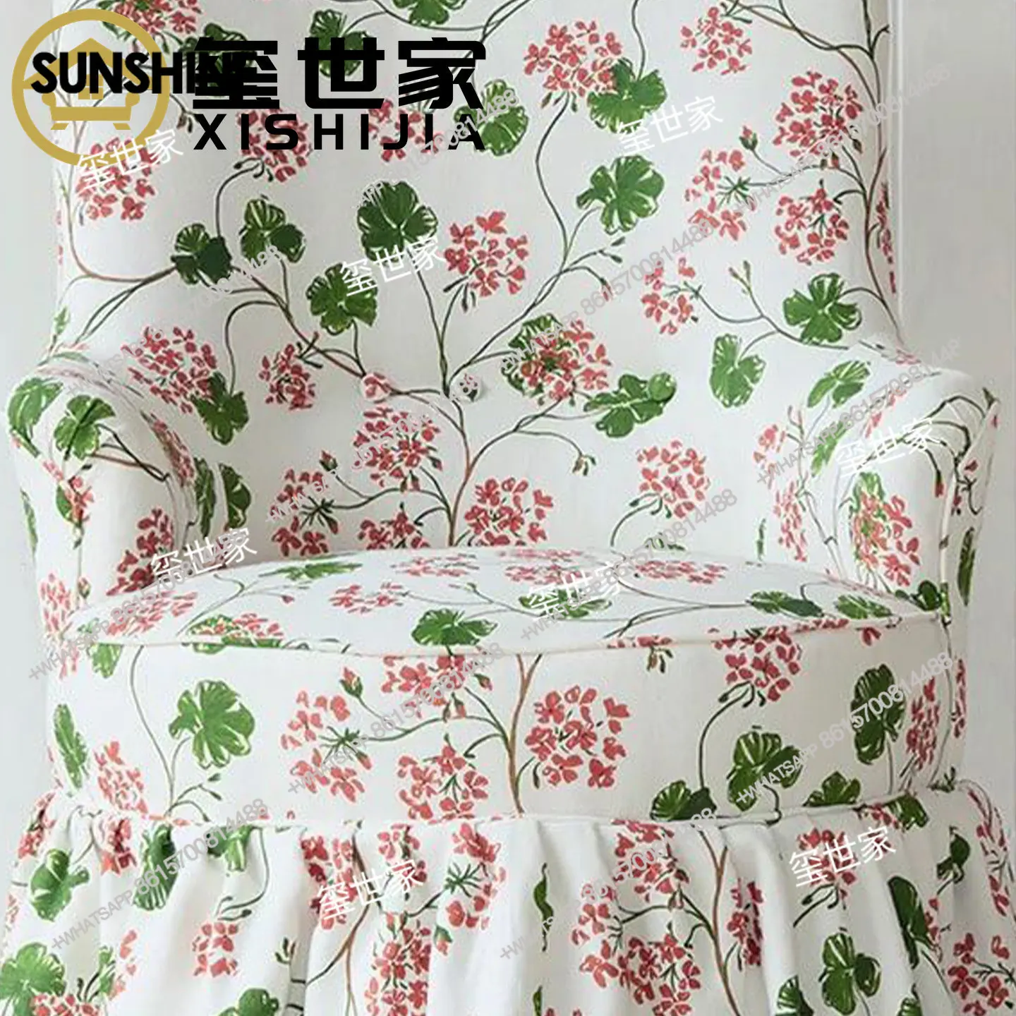 American retro floral printed fabric sofa, single chair ruffle decoration, living room leisure