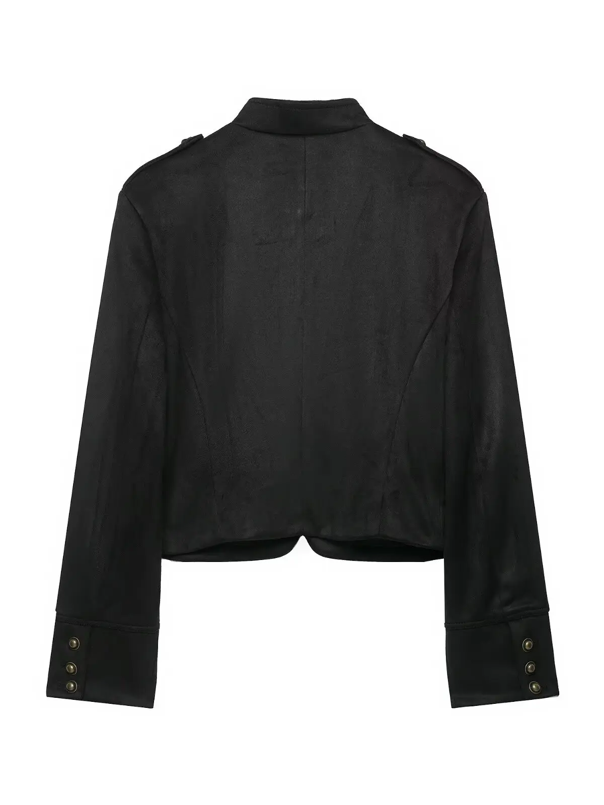 Women's Short Velvet Jacket Black Retro Style Stand Collar Double Buttoned Faux Suede Texture Slim Fit Autumn Fashion