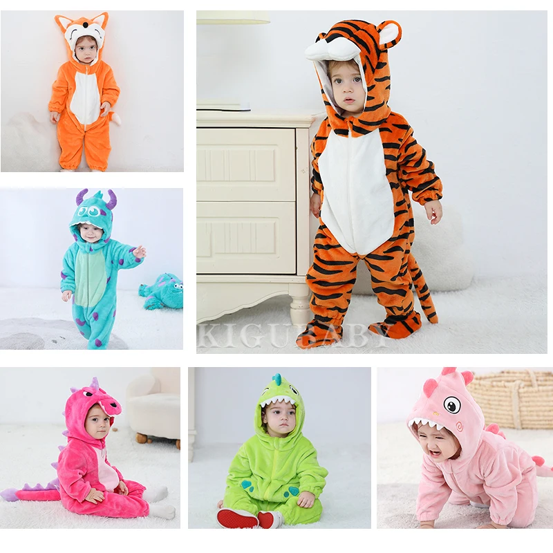 

Animal Tiger Kigurumis Baby Girl Clothes Romper Winter Soft Warm Infant Onesie Cosplay Costume Hooded Zipper Jumpsuits