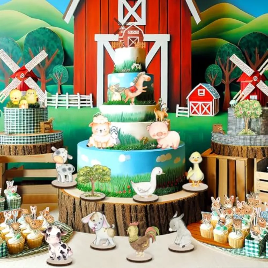 14 قطعة حيوانات المزرعة الخشب الجدول المركزية مخلوقات المزرعة انقطاع الأشكال الجدول القبعات العالية مزرعة تحت عنوان استحمام الطفل زينة الخشب