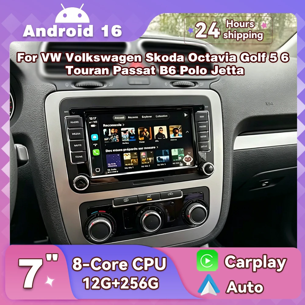 Android 16 For VW Volkswagen Skoda Octavia Golf 5 6 Touran Passat B6 Polo Jetta 7 inch Radio Stereo Voice Multimidia Player WiFi
