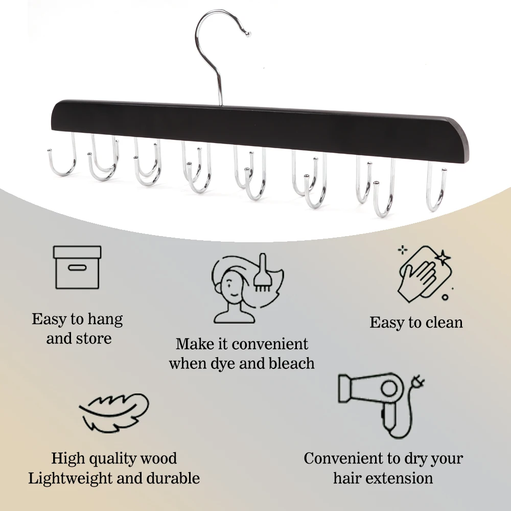 Haarverlängerungsbügel, schwarze Burlywood-Hosen, Rock, Kleiderbügel, 20 Haken, doppelseitige Haarverlängerungshalterung, Clip-Ins, Haar-Organizer