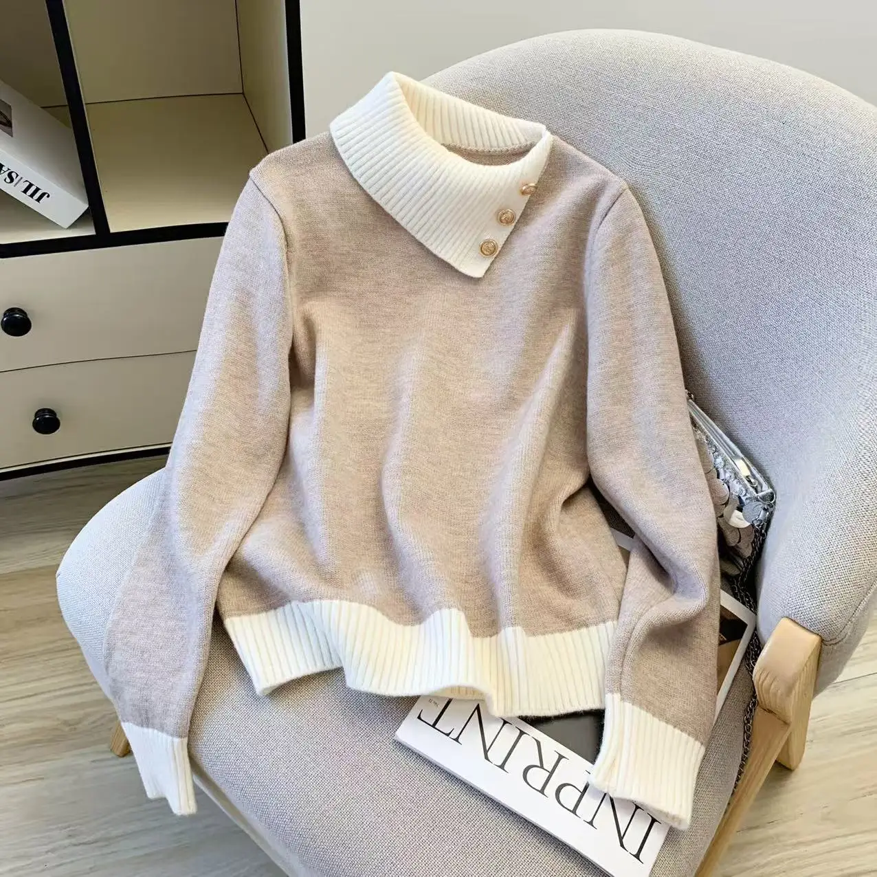 

Women Patchwork Pullover Sweater Vintage Jumper Knit Korean Style Long Sleeves Cashmere Sweater Autumn Winter 2000s Clothes 2025