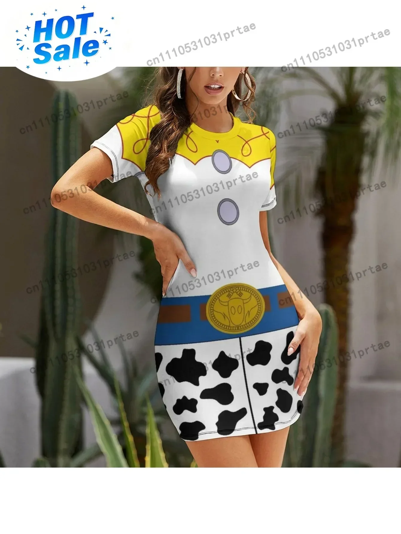 Women's Short Sleeve Strapless Smock Dress - 3D Digital Print All-Over Bodycon Dress with Smock Collar & Short, High-Stretch Com