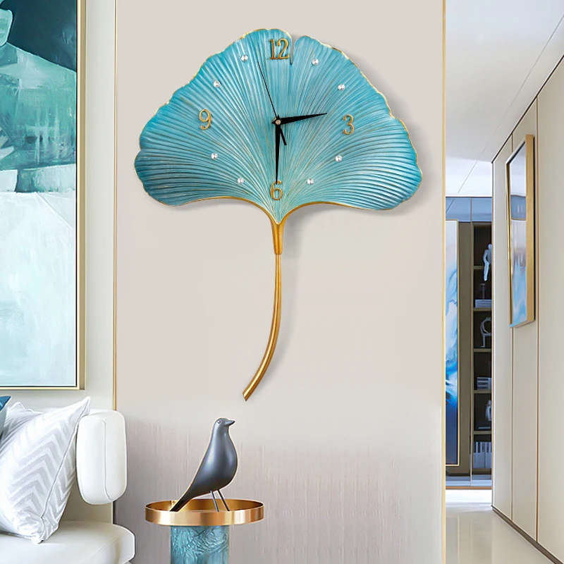 

52x38cm movement mute household ginkgo leaf wall clock living room creative fashion clock bedroom light luxury clock ZM226