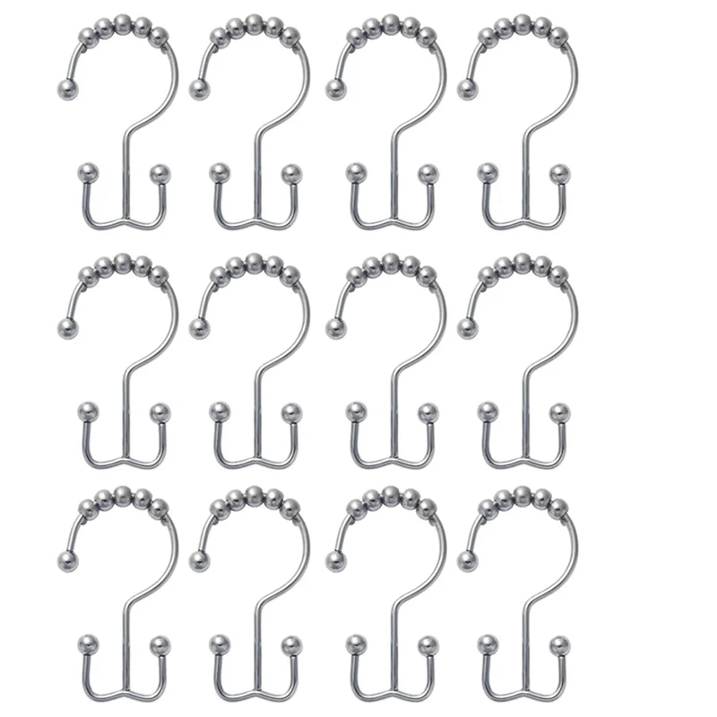 Shower Curtain Rings Hooks, Rust-Resistant Metal Double Shower Hooks for Bathroom Shower Curtain Rod Set Of 12