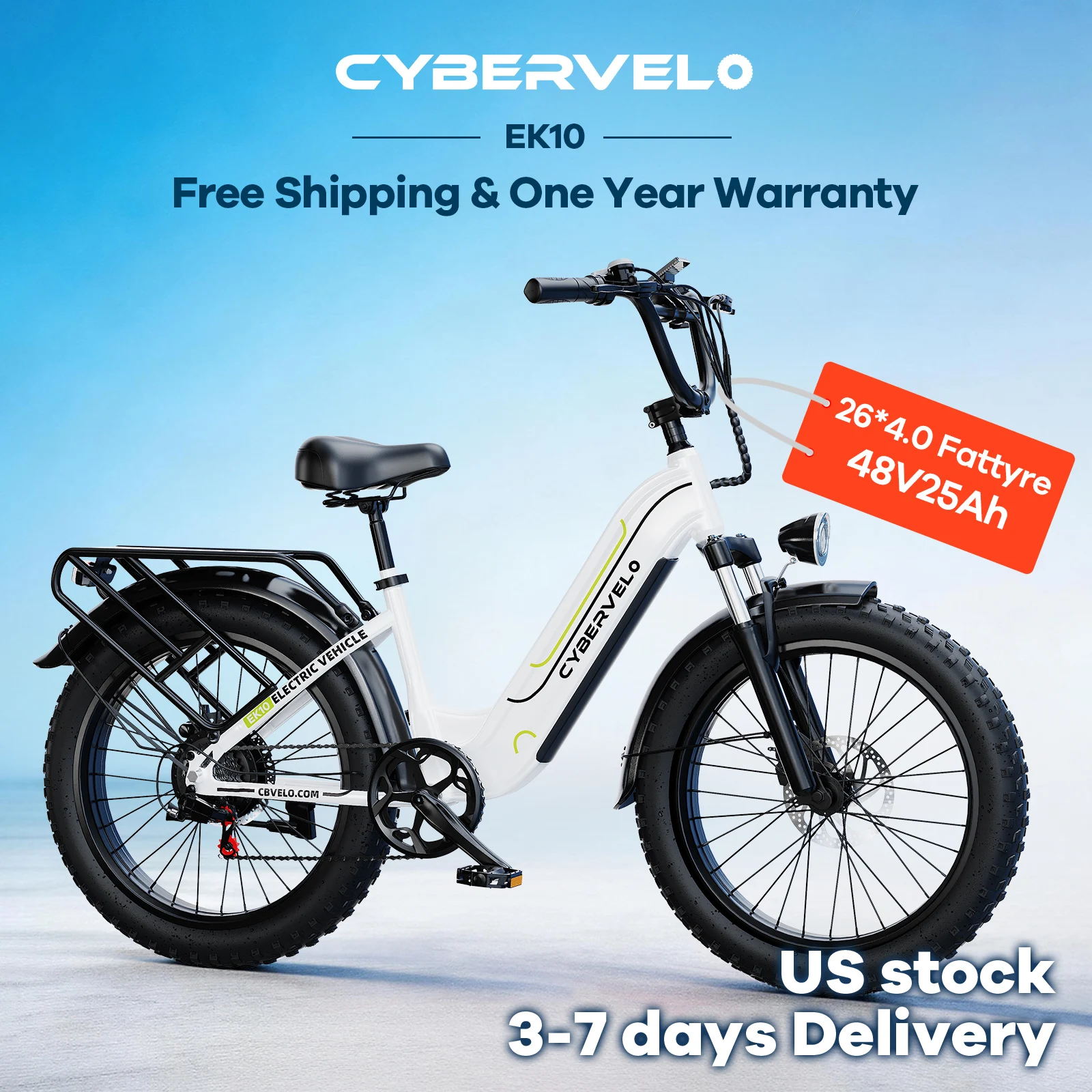 

Электрический велосипед с низкой рамой 26 дюймов для взрослых, пиковая мощность 1000 Вт, встроенная съемная батарея 48В 25Ач, 7-скоростной городской электровелосипед New EK10