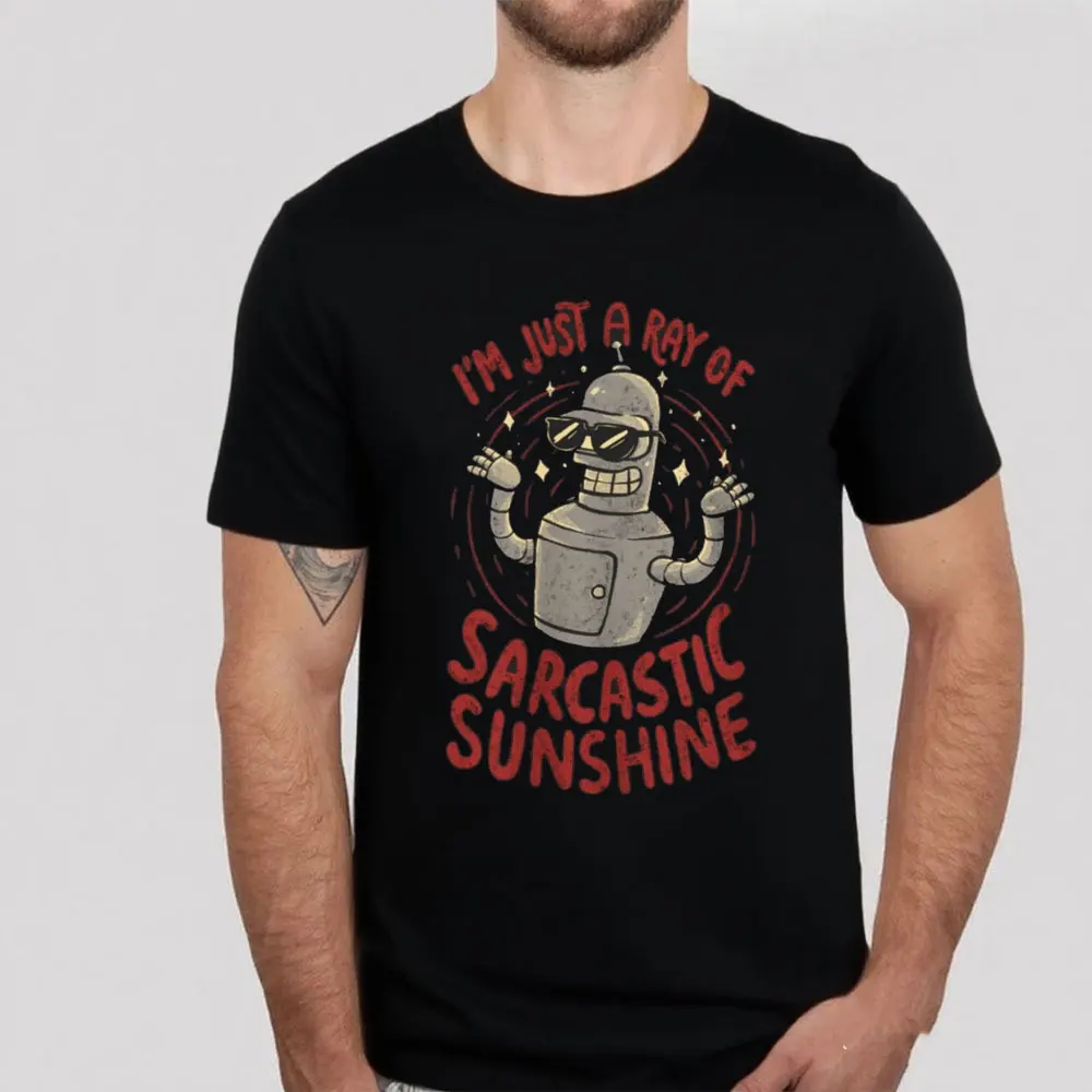 Futurama T-Shirt Bender Shirt Sarcastic Sunshine T-Shirt Regular Men Short Sleeve Funny Shirt Offensive Cotton Tee Tops Summer