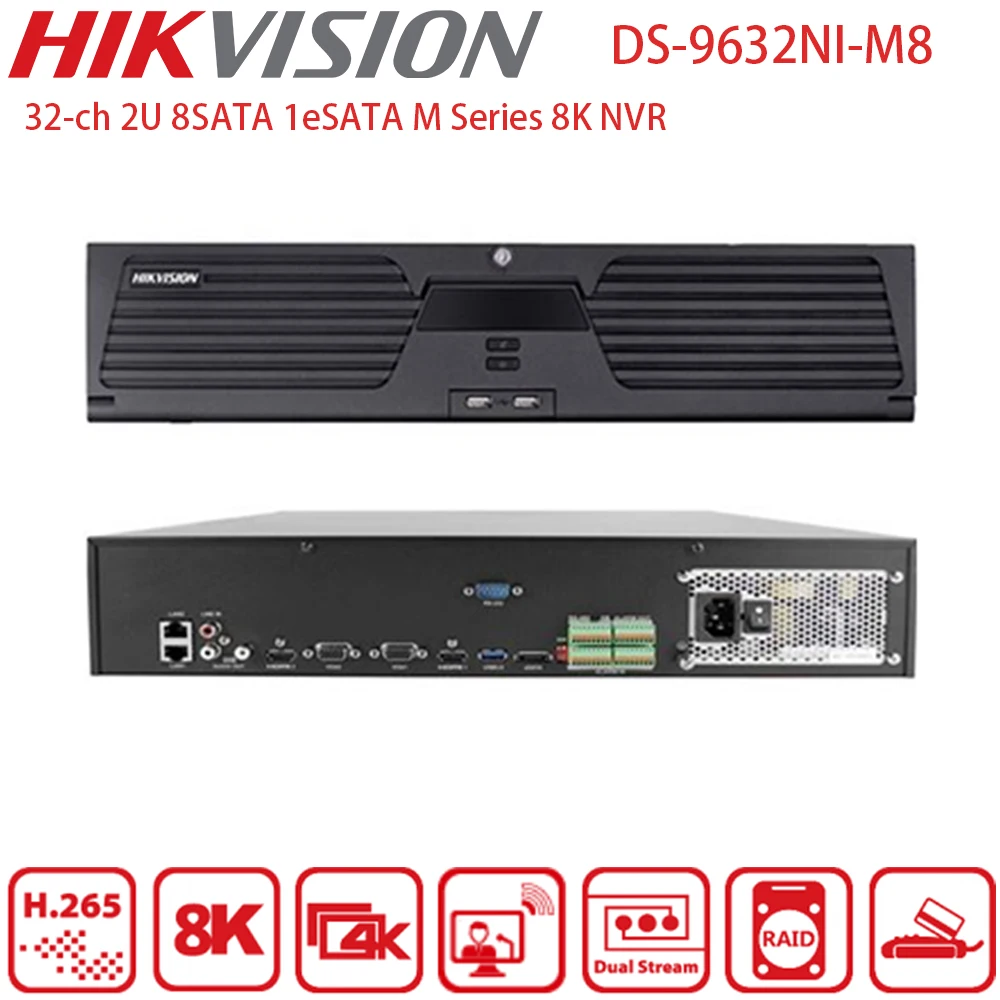 Hikvision 32ch 8K NVR 2U DS-9632NI-M8 8SATA 400 Mbps RAID 2HDMI 2VGA ONVIF eSATA