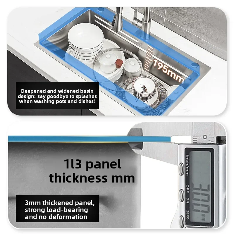 Handmade Thickened Stainless Steel Kitchen Sink Single Basin Waterfall Design Premium Copper Tublet Kitchen Sink Fregadero