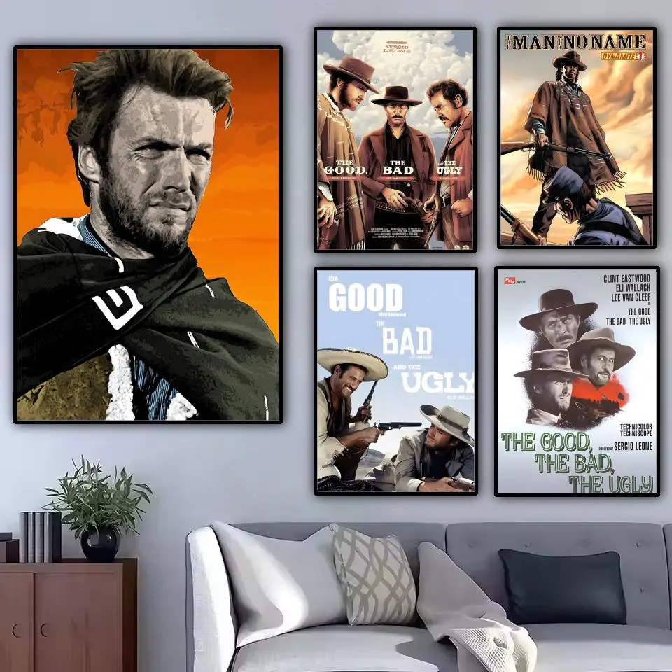 Vintage The Good The Bad and The Ugly Hero Painting Calligraphy Canvas Poster Waterproof & Durable Wall Decor for Every Space