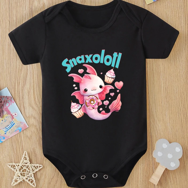 

Adorable Axolotl Snaxolotl Print Infant Bodysuit Short Sleeve Jumpsuit For Baby Boys And Girls Casual Everyday Wear For Newborns