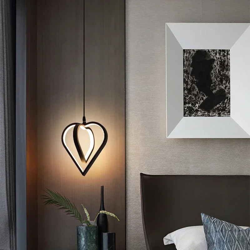 

Modern LED Bedhead Pendant Light Restaurant Ceiling Chandelier Nordic Creative Heart-shape Study Room Bedroom Decor Hanging Lamp