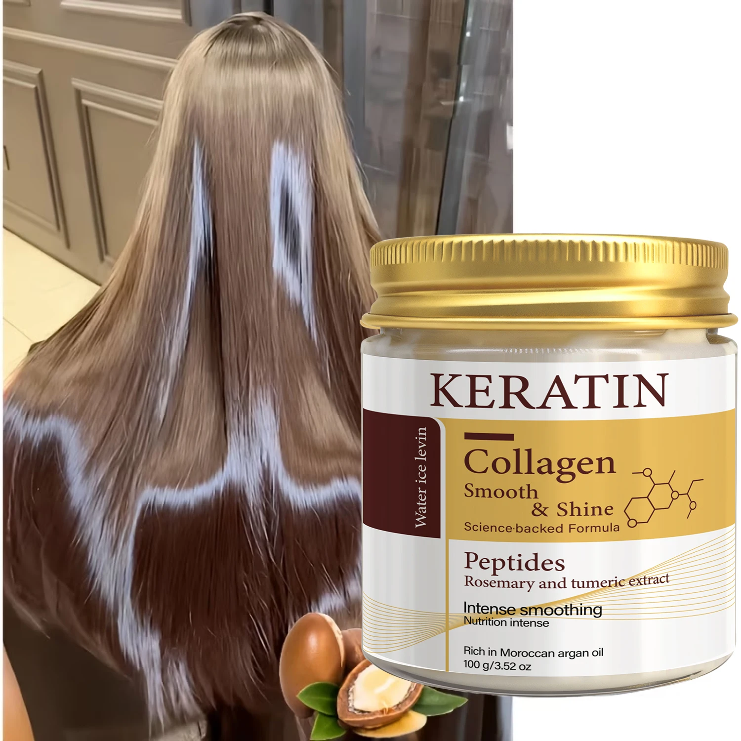 Keratin & Collagen Hair Mask with Argan Oil & Peptides Smoothing Shine Nourishing Deep Conditioner for Dry Hair 100g