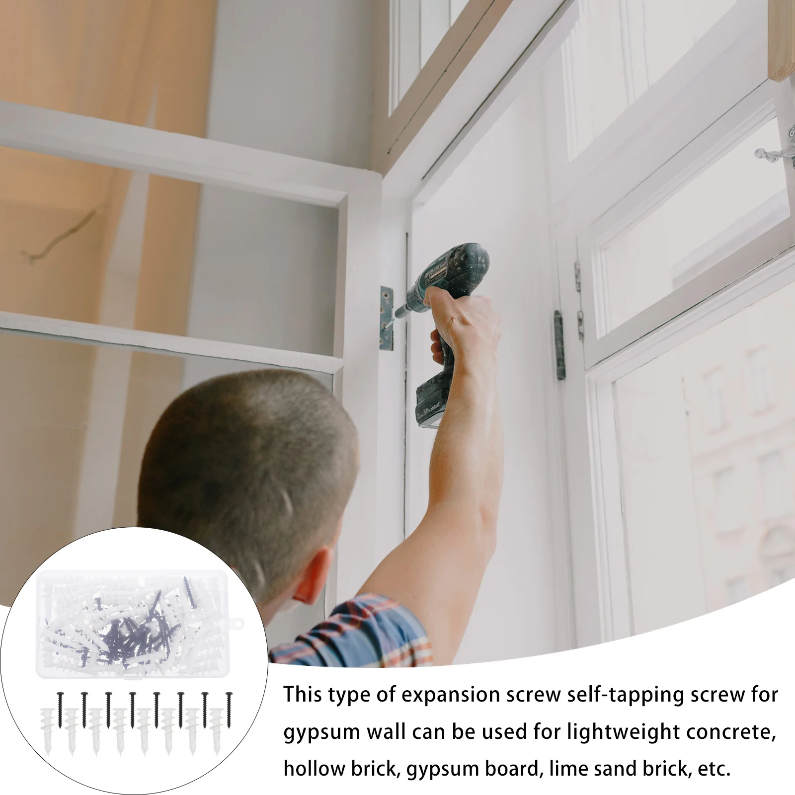 

1Set Drywall Anchors Plastic Self-Tapping Screws for Hanging Bathroom Kitchen Shelving Fixtures Fastener Kit Fastener Kit