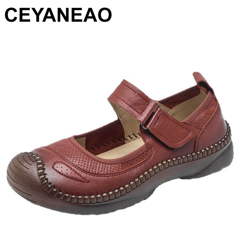 

Casual Woman Shoe Round Toe Female Footwear Autumn Shallow Mouth Soft Retro Dress Fall Grandma PU Solid Hook Loop Leisure