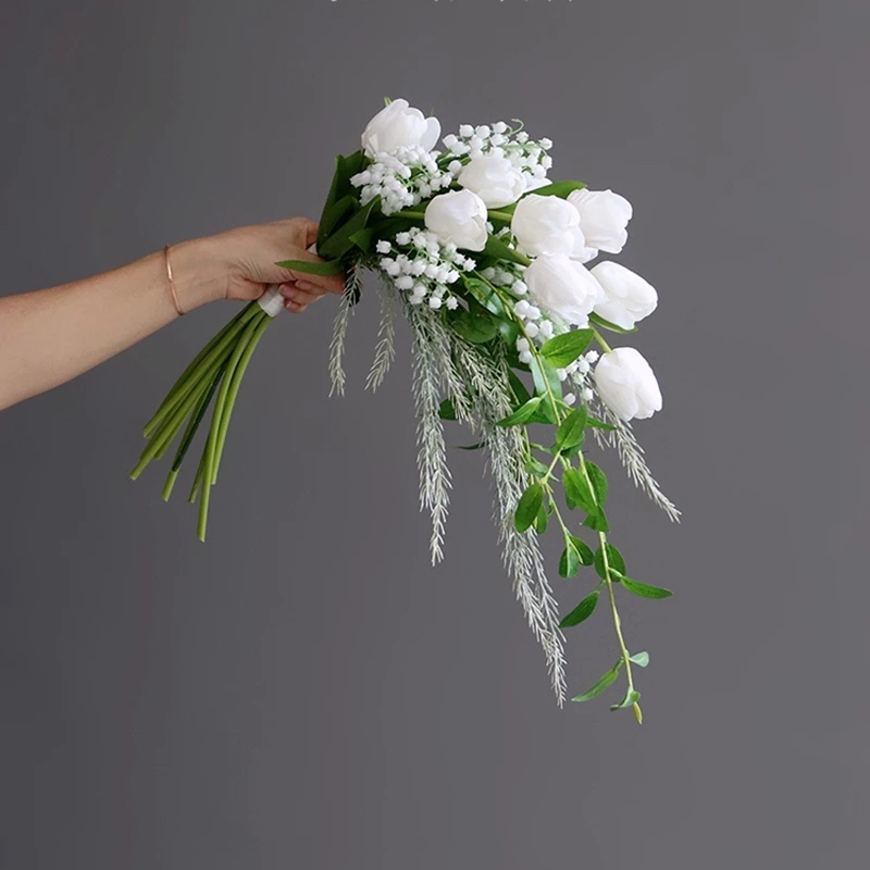 

New Cascading Style Wedding Flowers Waterfall lily of the valley tulip holding fake bouquet for marriage Buquê de Noiva