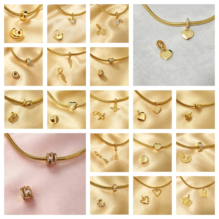 Hot Sale Golden Charms DIY Jewelry Gifts Handwritten Love Cupid Heart Pink Love Letter Round Clip Beads Fit Original Bracelets