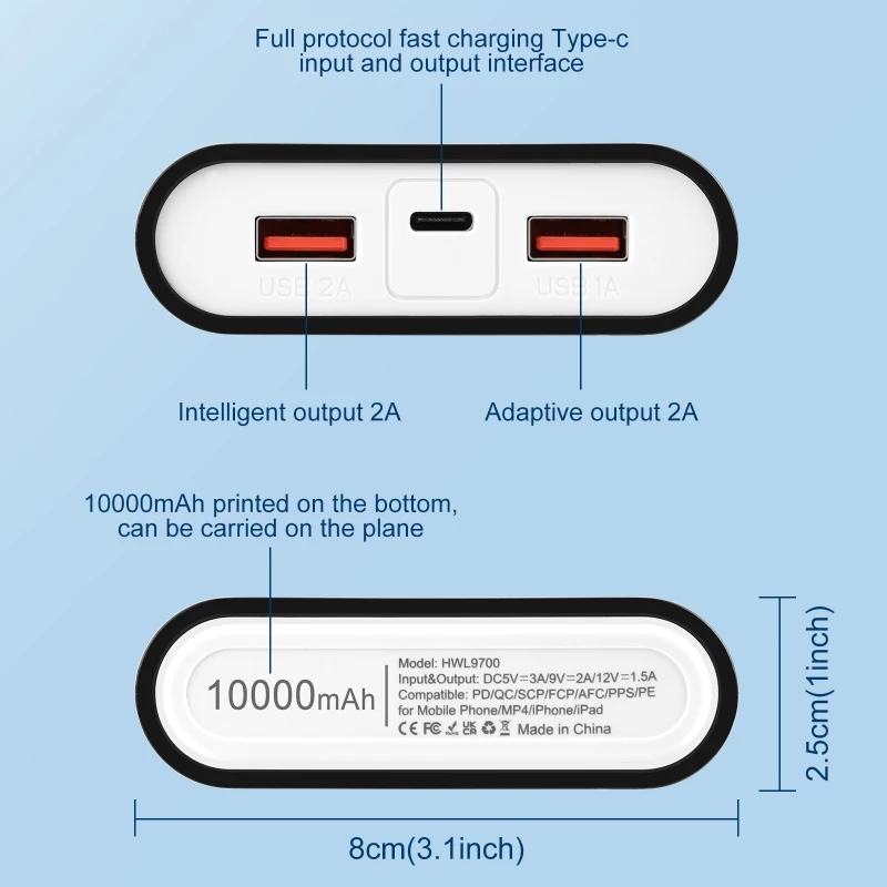 Dwukierunkowa ładowarka QC skrzynka obudowa Power banku do baterii 4x18650 (brak w zestawie), szybkie porty ładowania USB/typu C