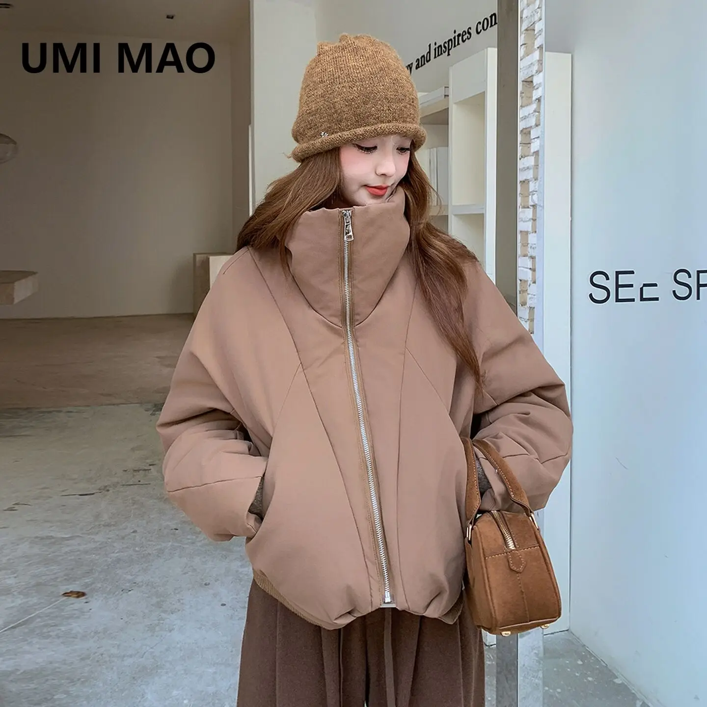 

UMI MAO 90 White Duck Down Jacket Winter New Popular Khaki Short Irregular Warm Thick Loose Parker Fur Collar Hooded Down Coat
