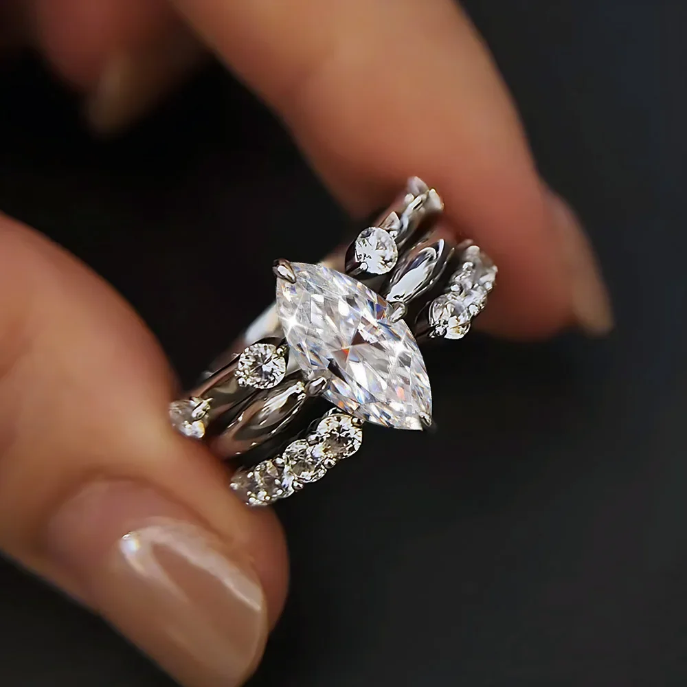 

Marquise Cut All Moissanite Stackable Ring S925 Silver For Women Diamond Bridal Wedding Band Fine Jewelry