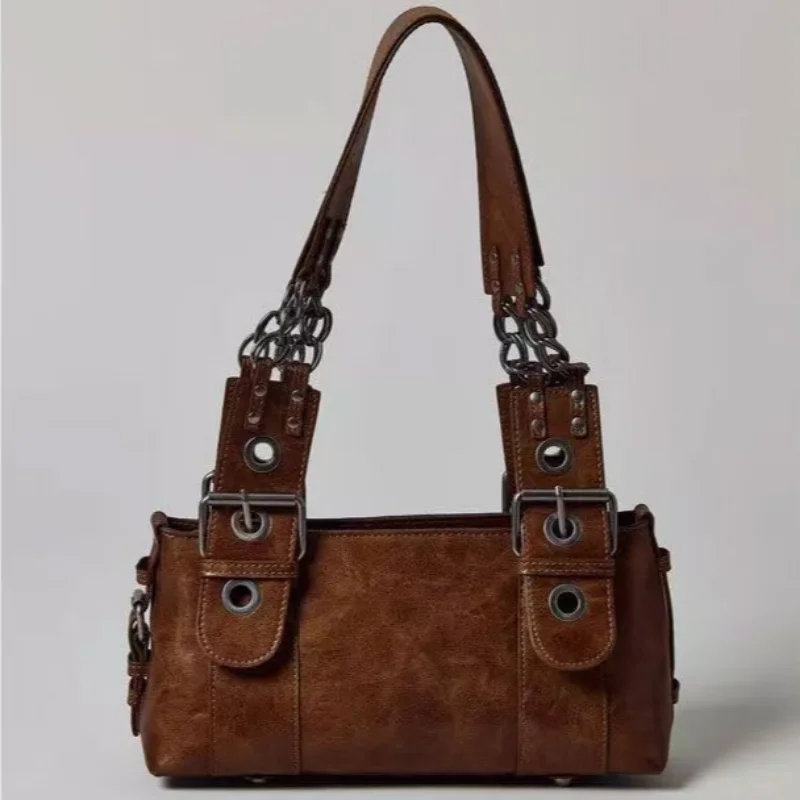 

Niche Vintage Leather Biker Bag New Model With Large Capacity Rivet Design Single-shoulder Underarm Vintage Handbag Shoulder Bag