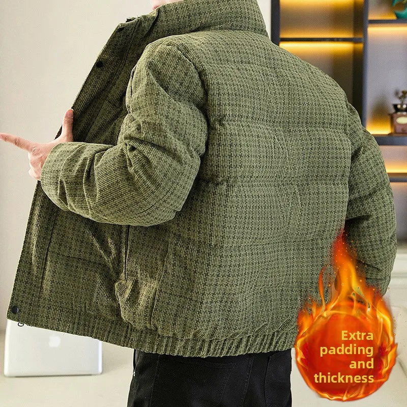 

Thiened Cotton Jaet Autumn Winter Youth Men's Stand Collar Quilted Warmth Outerwear Casual Long Sve Zipper Closure