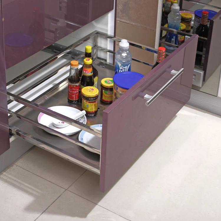 

Kitchen Drawer Basket in Cabinet Stainless Steel Food Multifunction 3 Sides Drawer Basket Pull Out Storage Baskets