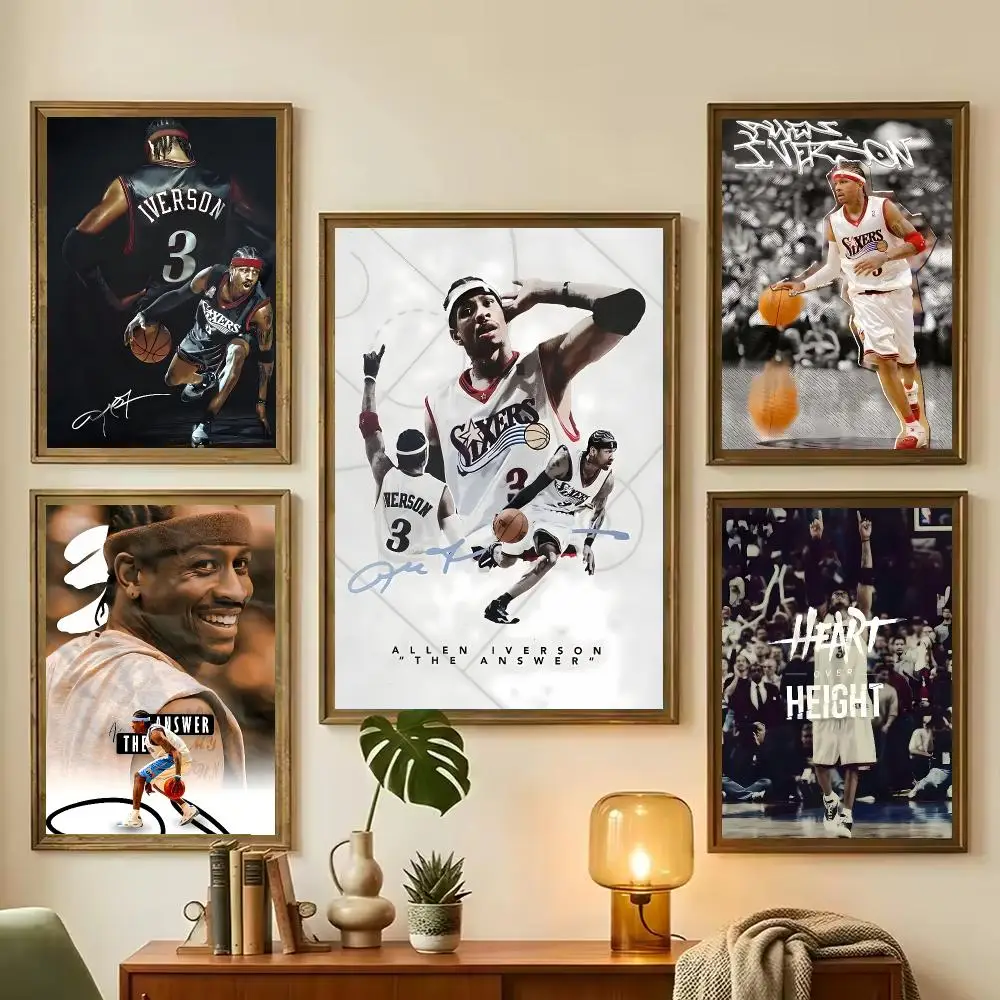 Allen Iverson Basketball Painting Calligraphy Stylish Canvas Poster Wall Art for Living Room Bedroom Office Home Decor