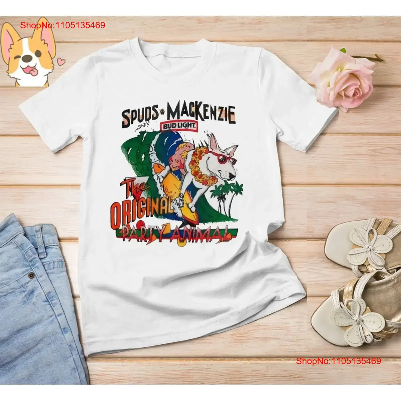 تي شيرت قطني Spuds MacKenzie بجميع المقاسات لسترة مغسولة عتيقة للارتداء اليومي ناعم غير رسمي للجنسين قابل للتنفس وممتد #1