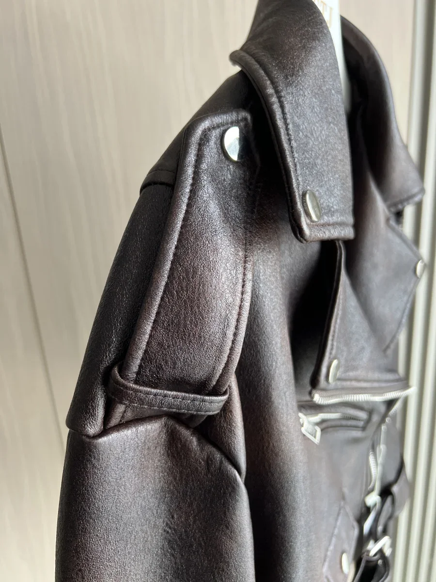 Pop Autunno/Inverno nuovi arrivi giacca da motociclista in ecopelle da donna manica lunga cappotto corto senza colletto