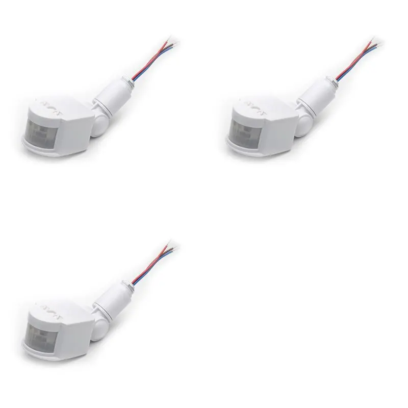3X LED Light Motion Sensor Switch PIR Infrared Detector Automatic Movement Detector Auto On Off Outdoor, DC 12V White
