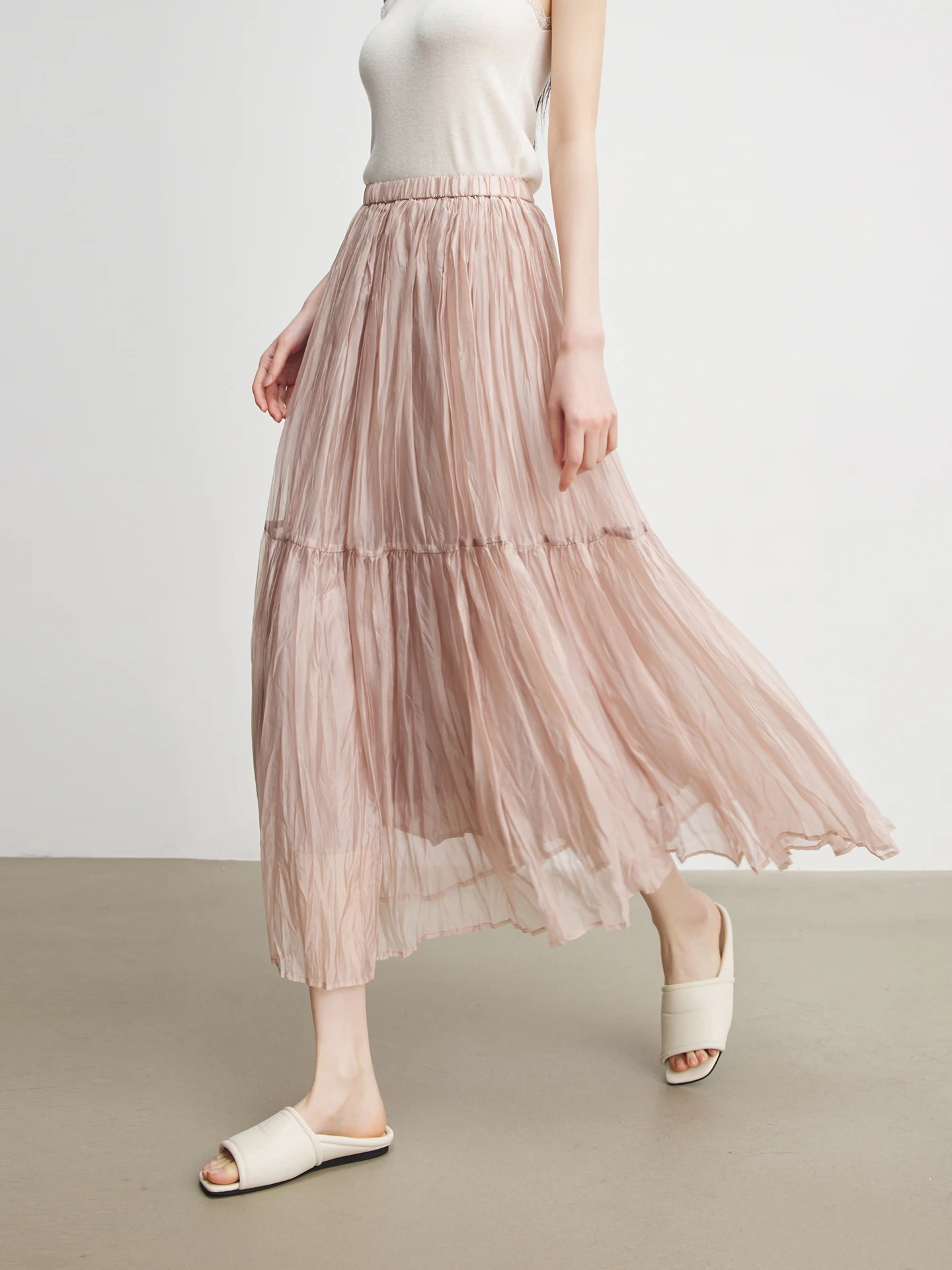 

Annata Summer Women's Skirt High Waist A-Line Midi Skirt Rose Pink Pleated Draped Polyester Fabric Wet-Dry Sweat-Wicking