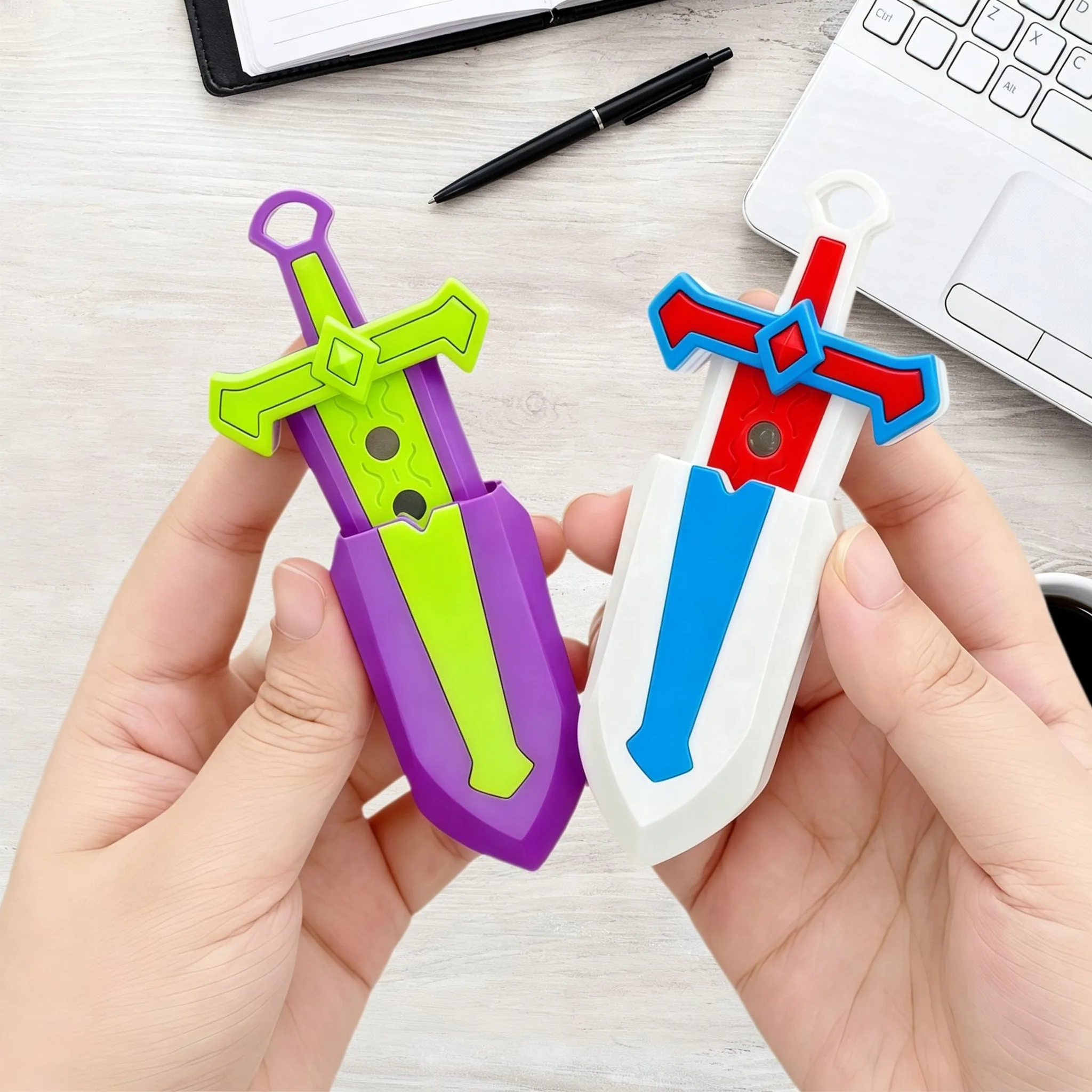 Magnetic Stone Sword Push Card Fidget Toy, Mini EDC Gravity Pop Out Fidget ASMR Click Stress Relief Pocket Gift for Teens Adults