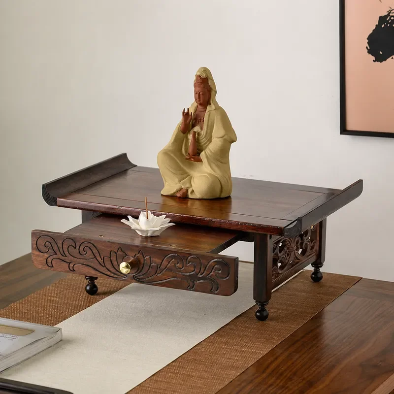Wooden Buddha Statue Base Offering Table Platform for Guanyin Shrine Decor Elevated Display Stand for Religious Figurines