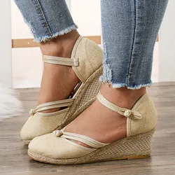 New High Heels Casual Ankle Strap Mixed Color Shoes For Female Ladies Sandals Platform Women Shoe Summer Wedges Espadrille 2024