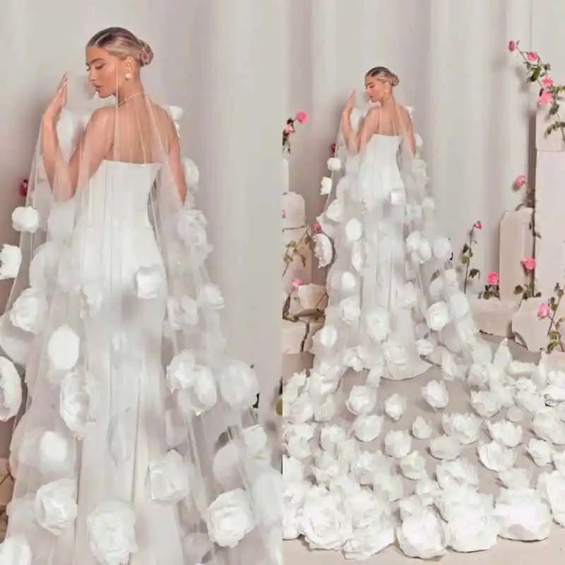 Luxury Customized 2 Layers With 3D Appliques Lace Cathedral  Wedding Veils with Comb 3M Long White Ivory 2 T Bridal Veils