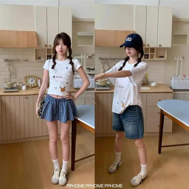 

Miffy T-Shirt Miffy Rabbit Kawaii Cartoon Round Neck Contrasting Short Sleeved Shirt Female Summer Half Sleeve Korean CollegeTop