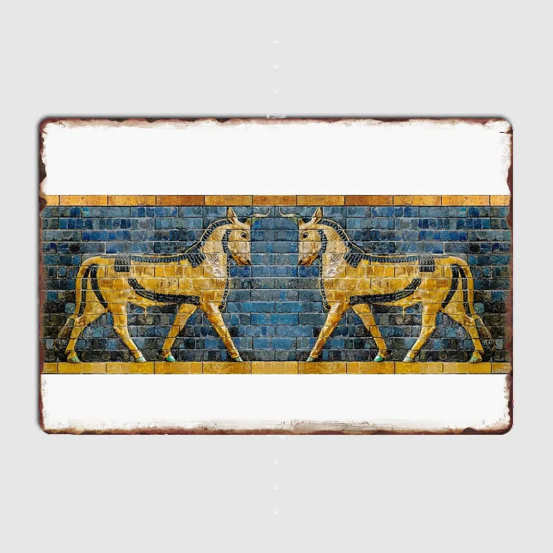 Two Babylonian Aurochs 01 Retro Poster Wall Art Metal Painting Canteen Vintage Garage Garden Tin Sign Home Decor Room Decoration